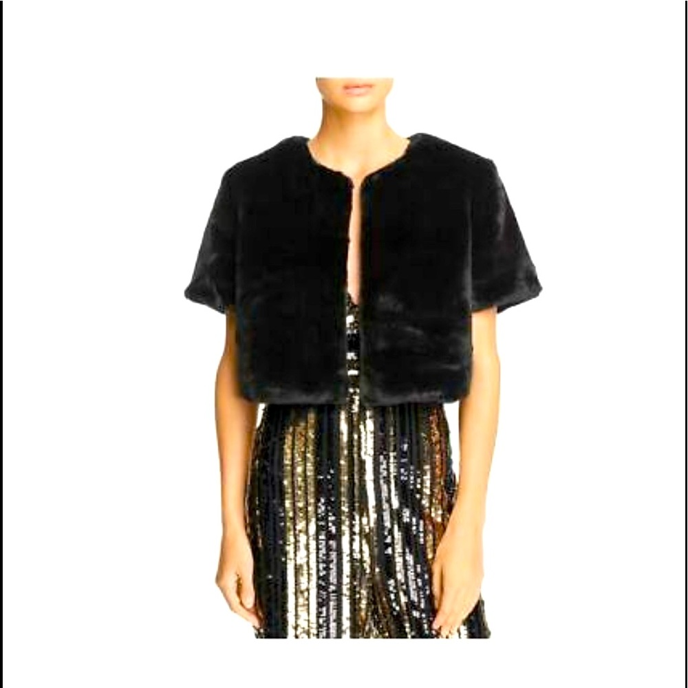 NWT ECHO DESIGN BLACK FAUX FUR BOLERO | L/XL